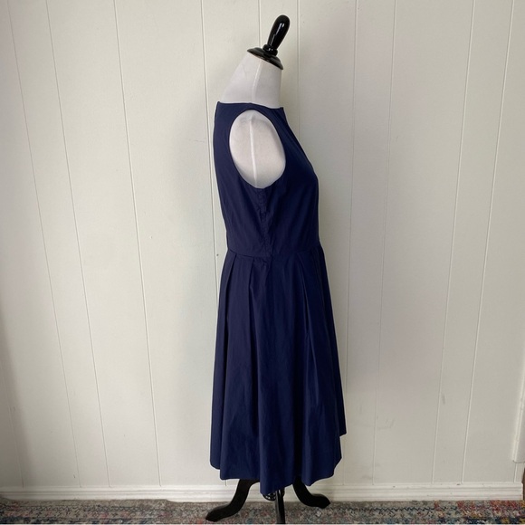 LL Bean Sz 6 Navy Blue Cotton Poplin Midi Sleeveless Pleated Dress Pockets - Picture 7 of 16